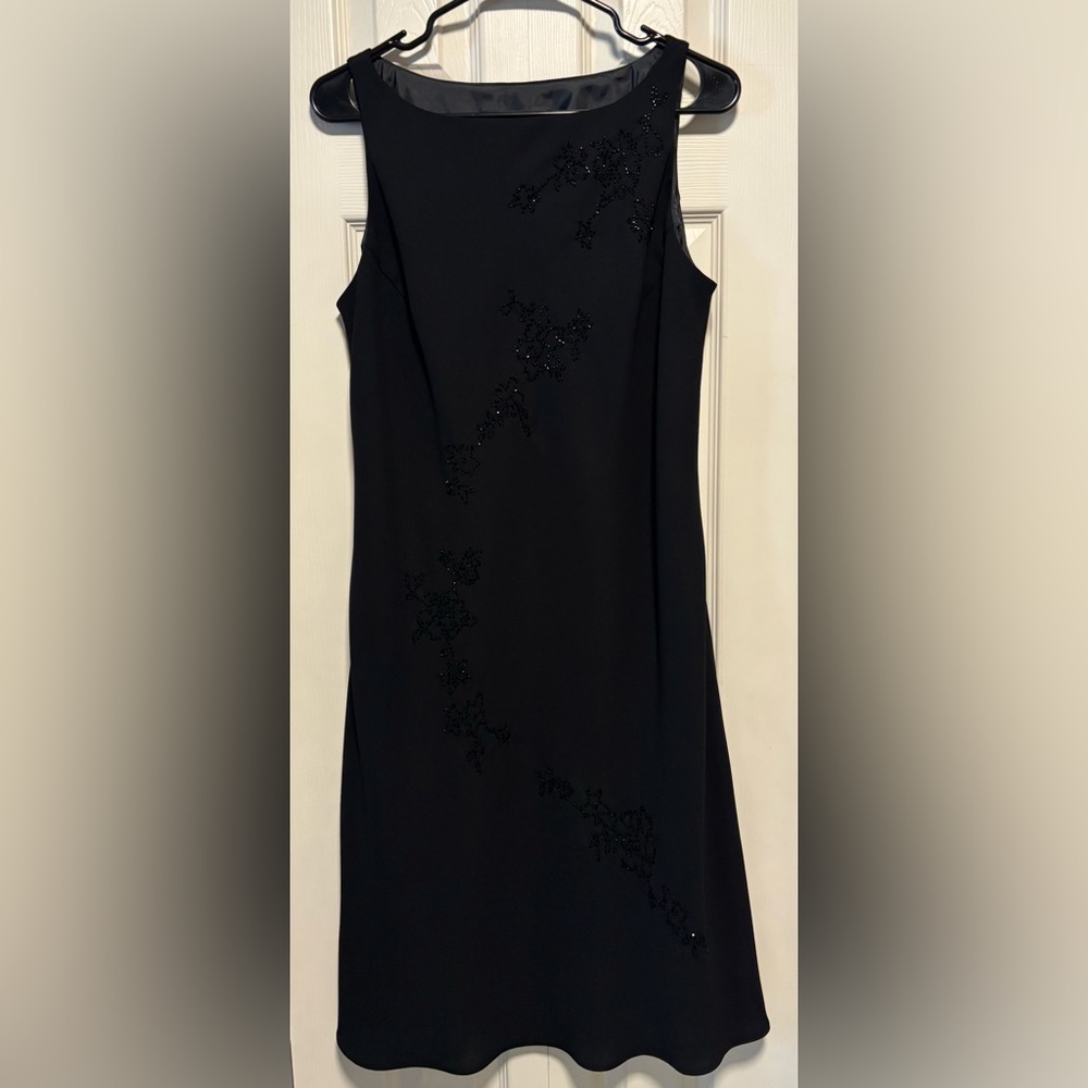 Jones New York Black Beaded ChiffonSleeveless Swing Midi Dress